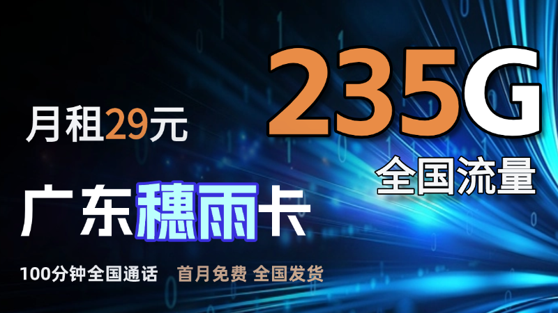 【广东专属】电信穗雨卡29元 月享 235G全国流量和100分钟通话 | 暖暖自营